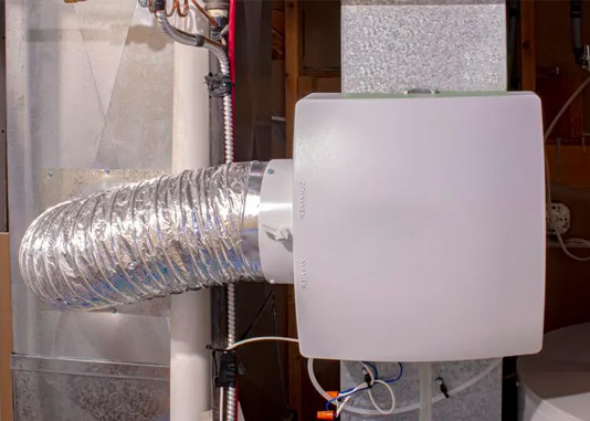 Closeup of a Fruitville humidifier installation